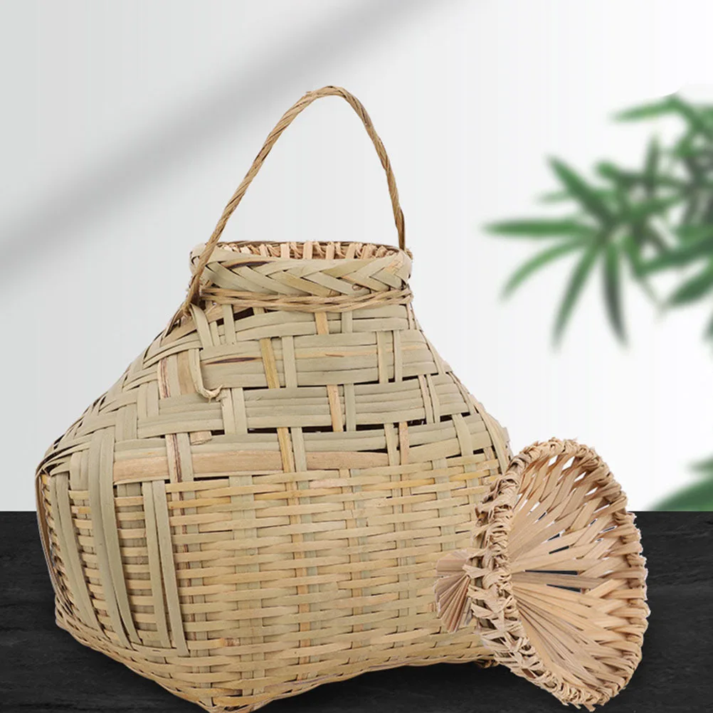 

Sturdy Fish Basket Bamboo Portable Outdoor Fishing Container Multi-Function Shrimp Storage with Lid for Gardening Water Intake