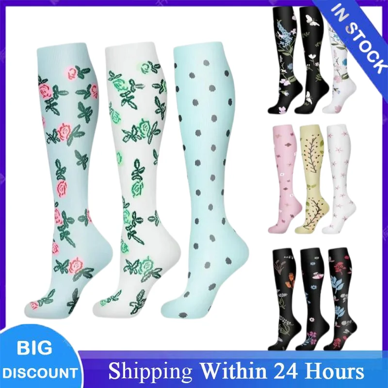Multiple Styles 3 Pairs/Packs Women Men Compression Socks Knee High 30MmHg Sports Edema Diabetes Varicose Veins Running Socks