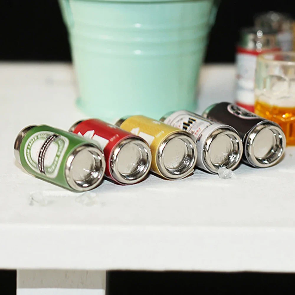 6Pcs 1/12 Doll House Miniature Alloy Canned Beer Simulation Drink Model Toys for Mini Decoration Dollhouse Accessories