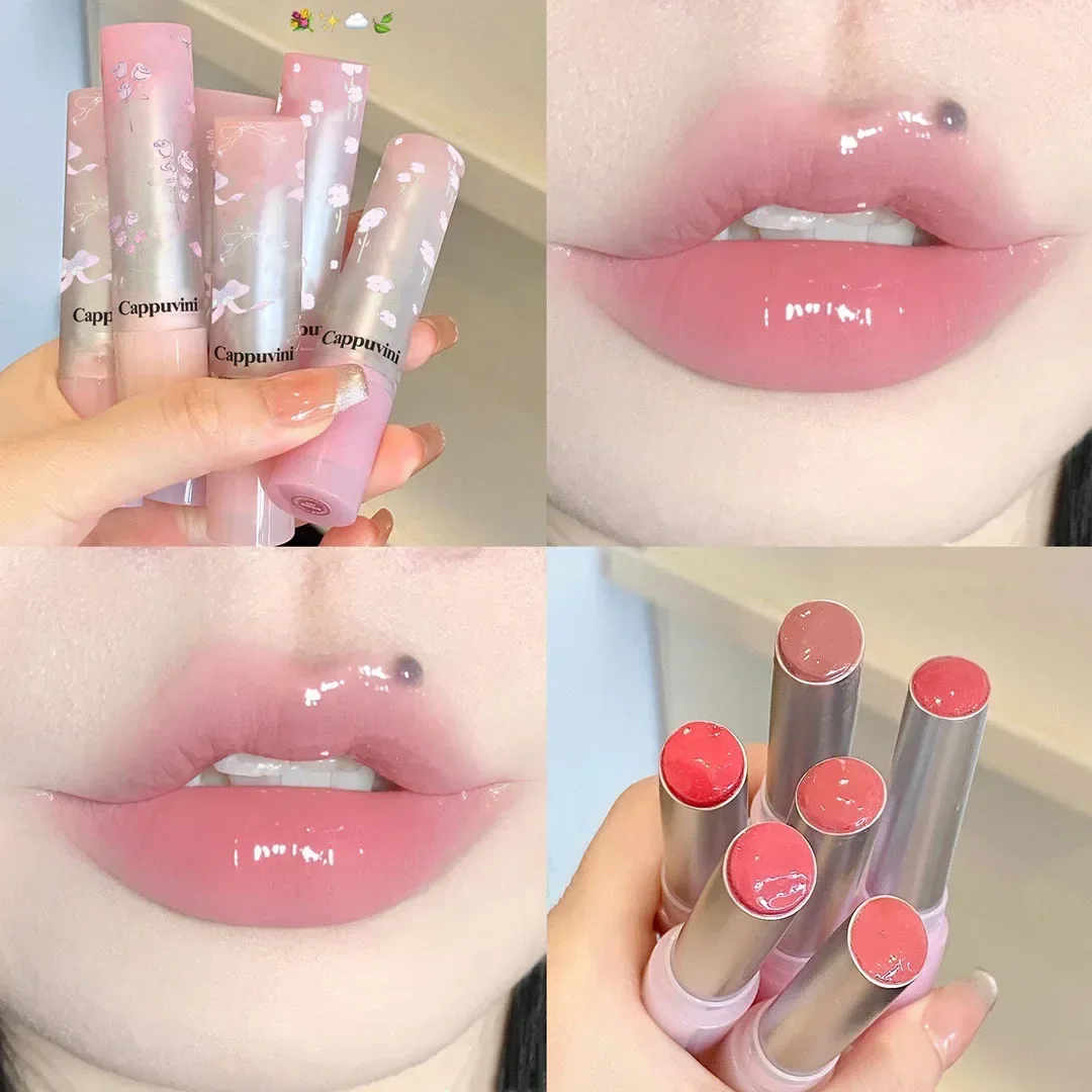 Brillo de labios sólido hidratante con flores, brillo de espejo, miel, hidratante, bálsamo labial de gelatina rosa brillante, lápiz labial de maquillaje no pegajoso