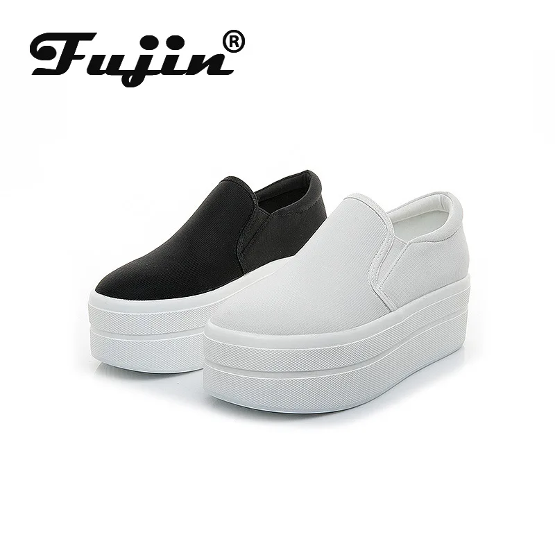 Fujin 6cm Women's Canvas Shoes Breathable Slip on Fashion Breathable Casual Shoes Spring Autumn Winter Platform Slip Shoes Women