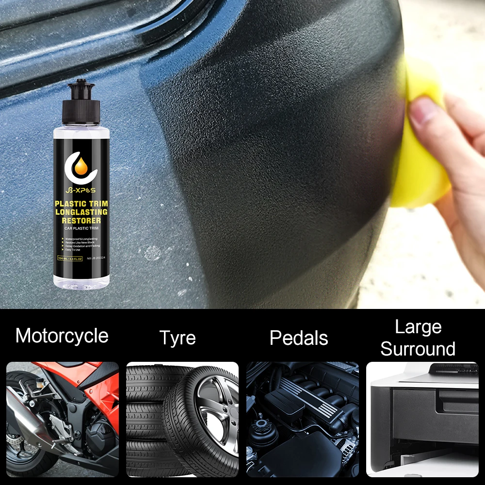 JB 24 Car Plastic Restorer Restore Black Gloss Plastic Parts Refurbish Agent for Bumper Tire Brow Pedal Quick Polish