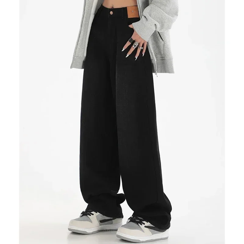 Woman High Waist Slim Fit Wide Leg Jeans Female High Street Y2k 2000s Casual Pants Lady Fashion Black Blue Loose Denim Trouserse