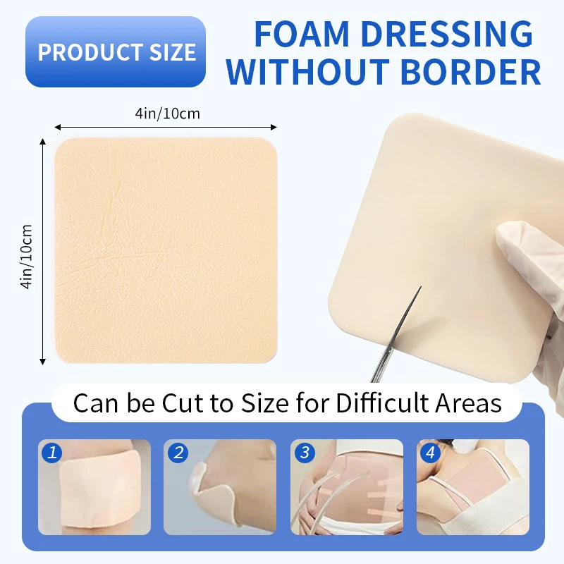 

1 шт., 4 дюйма * 4 дюйма, пенопластовая неклейкая повязка, повязка на рану, стерильная лечебная подушечка для пролежней, пластырь для ухода за ранами 10 см x 10 см
