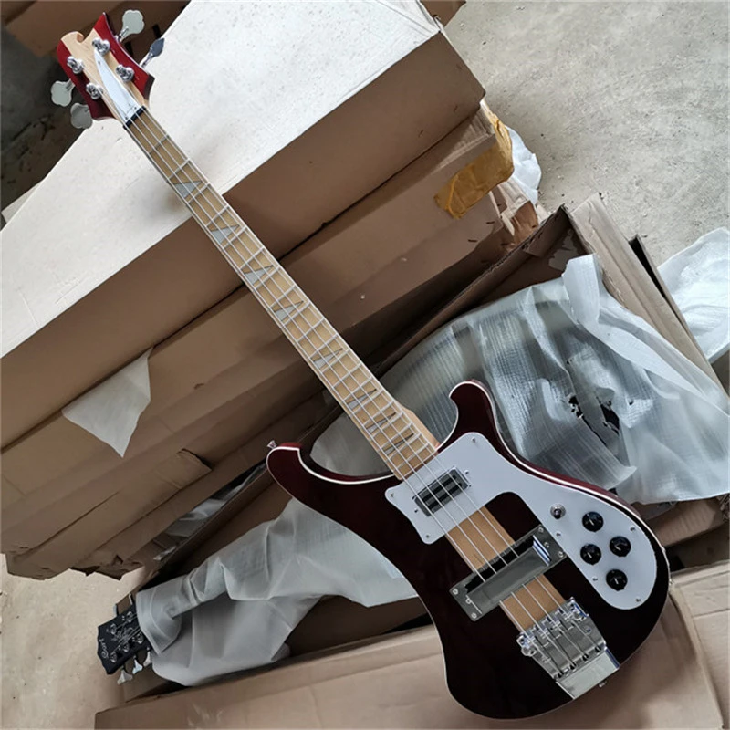 Flyoung 4 Strings Electric Bass Guitar with Maple Fingerboard,White Pearl Inlays,Offer Customize