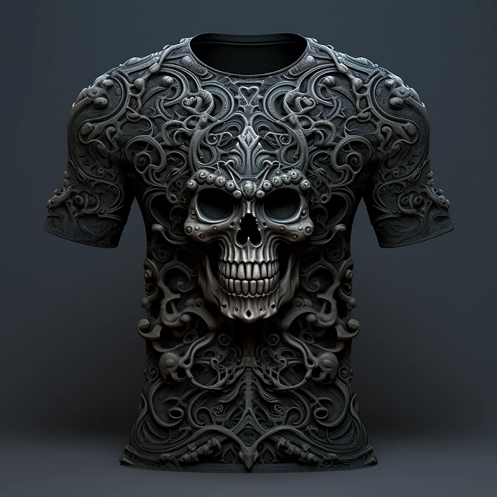 Retro T-Shirts Voor Mannen 3d Skull Print Modieuze Herenkleding Straatontwerper Korte Mouw T-Shirts Losse Oversized T-Shirt 2024