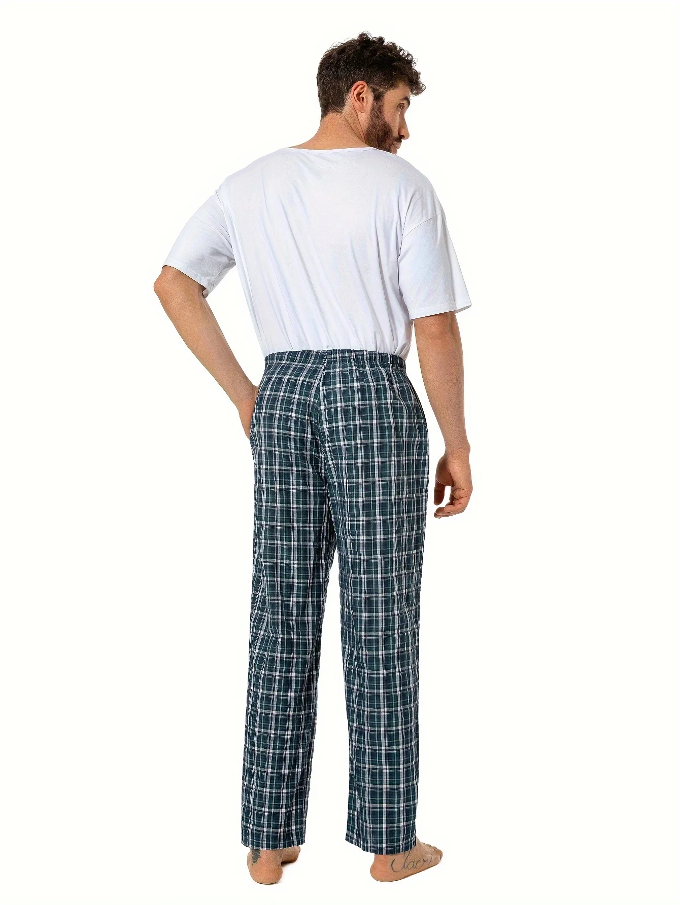 3pcs Men's Pajama Bottoms Spring/Summer Cotton Checkered Printed Casual Sleep Pants Loose Elastic Waist with Drawstring Pockets