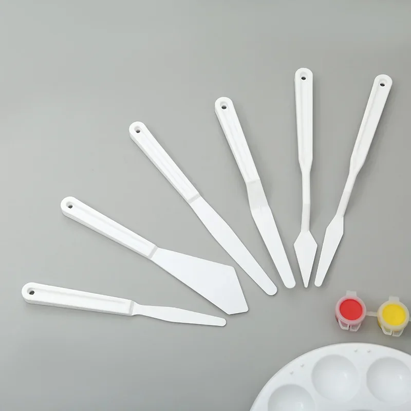 أدوات الرسم الزيتي: 6 قطع/مجموعة سكاكين الرسم الزيتي، ملعقة، سكين اللوحة، سكين الخلط، مكشطة للحرف الفنية