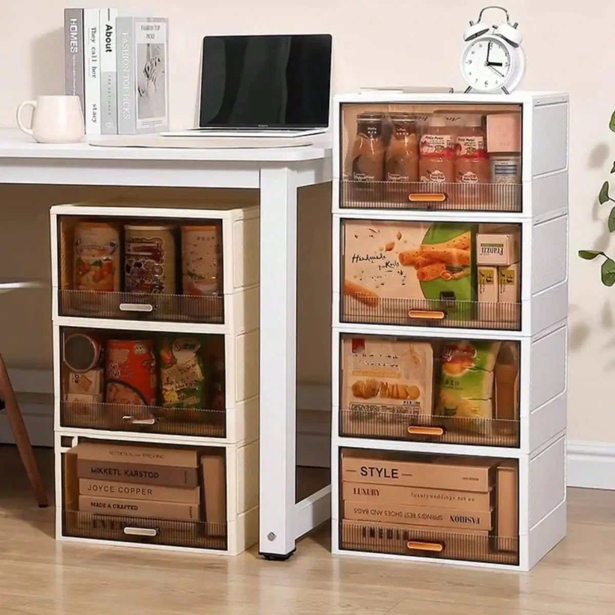 

1pcCollapsible Clamshell Storage Cabinet Kitchen Shelf Floor-To-Ceiling Toy Cabinet Home Bedside Living Room Snack Storage Shelf