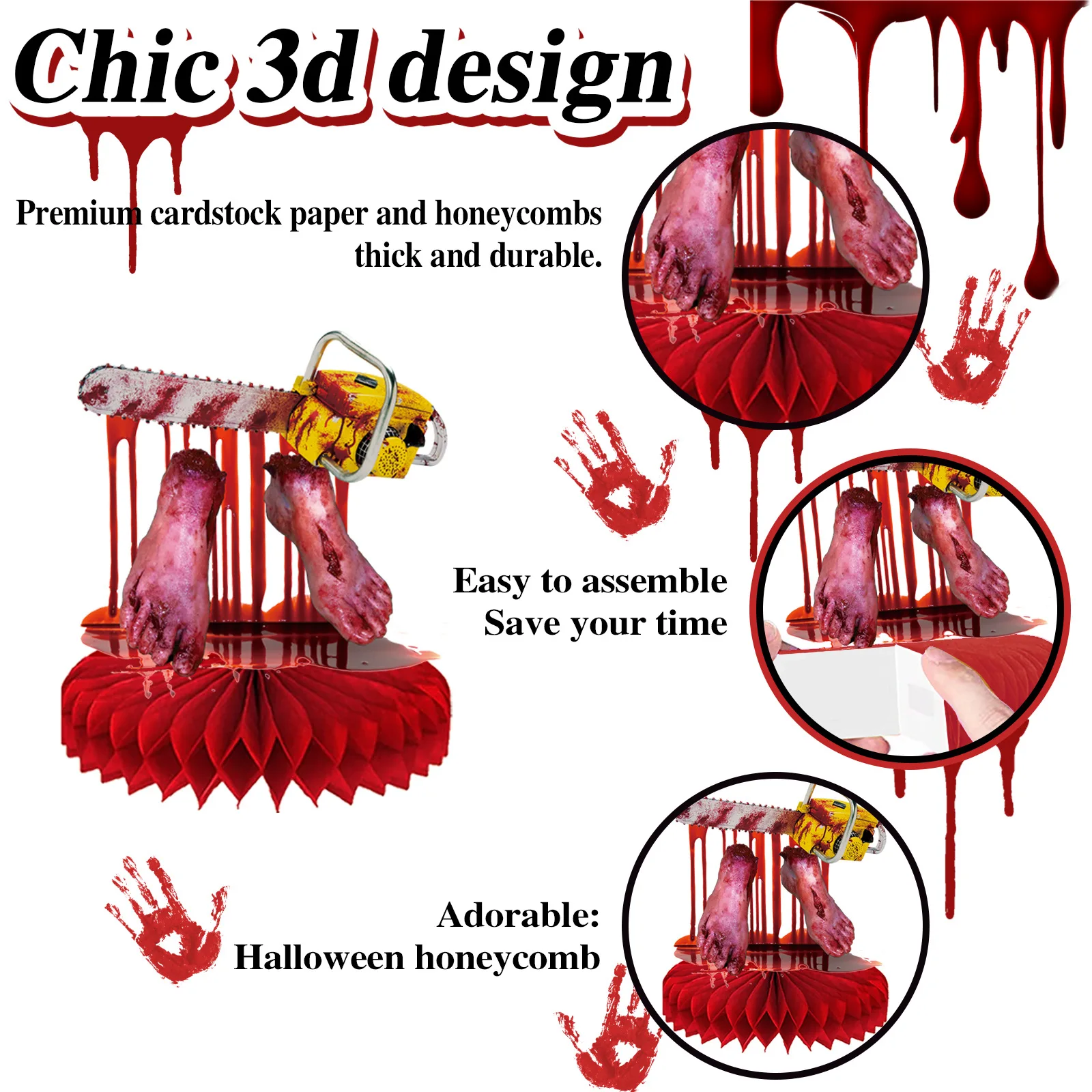 Bloody Severed Body Parts Honeycomb Table Centerpieces, Scary Zombie Gore Decor for Horror Halloween Haunted House Party Supplie