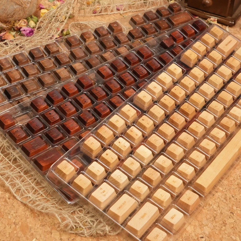 Walnut Keycaps Custom OEM Profile Walnut Pear Hard Maple Carving Key Cap Cute Ergonomics Cartoon Anime Point Key Caos