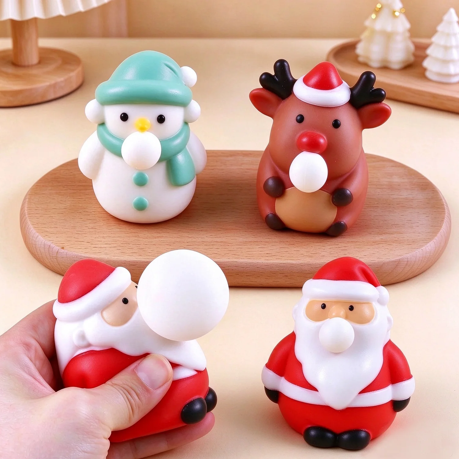 Christmas Stress Relief Toy Santa Claus Blow Bubble Soft TPR Pinch Elastic Squeeze Sensory Toys for Kids Adult Party Favors Gift