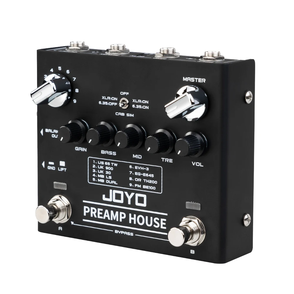 JOYO R-15 PREAMP HOUSE Cabinet Simulator Pedal Build-in 9 Amp's Preamps Features Clean & Distortion Channel Guitar Effect Pedal