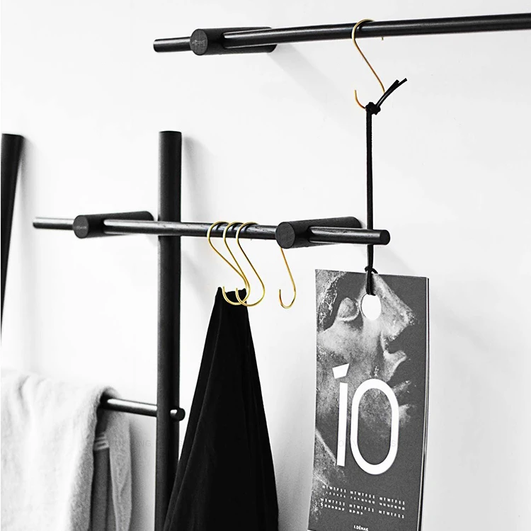 Nordic Minimalist Black Wooden Hanging Rod Hanger Kitchen Pole Kitchen Rack Towel Rack BA-0090