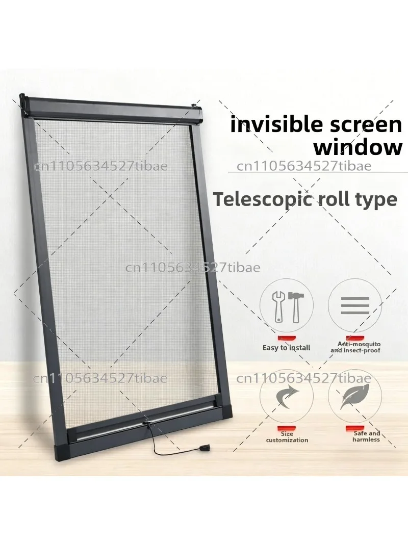 Aluminum Alloy Invisible Telescopic Roller Shutter Screen Push-Pull Rewind Type Bathroom Mosquito-Proof Window Net