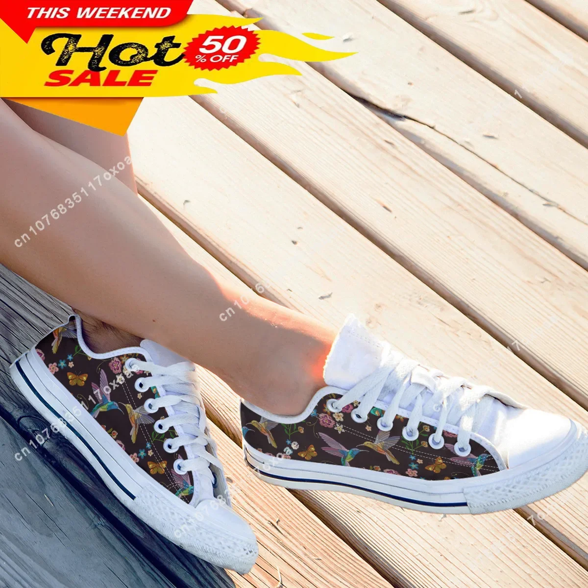 Spring/Autumn Flats Shoes Woman Classic Walking Canvas Shoes Hummingbird and Floral Print Casual Vulcanized Sneakers