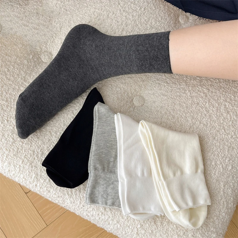 New Women Socks Thin Spring Summer Solid Color Short Preppy Style Crew Socks Anti-pilling Casual Girls Basic Socks Comfy