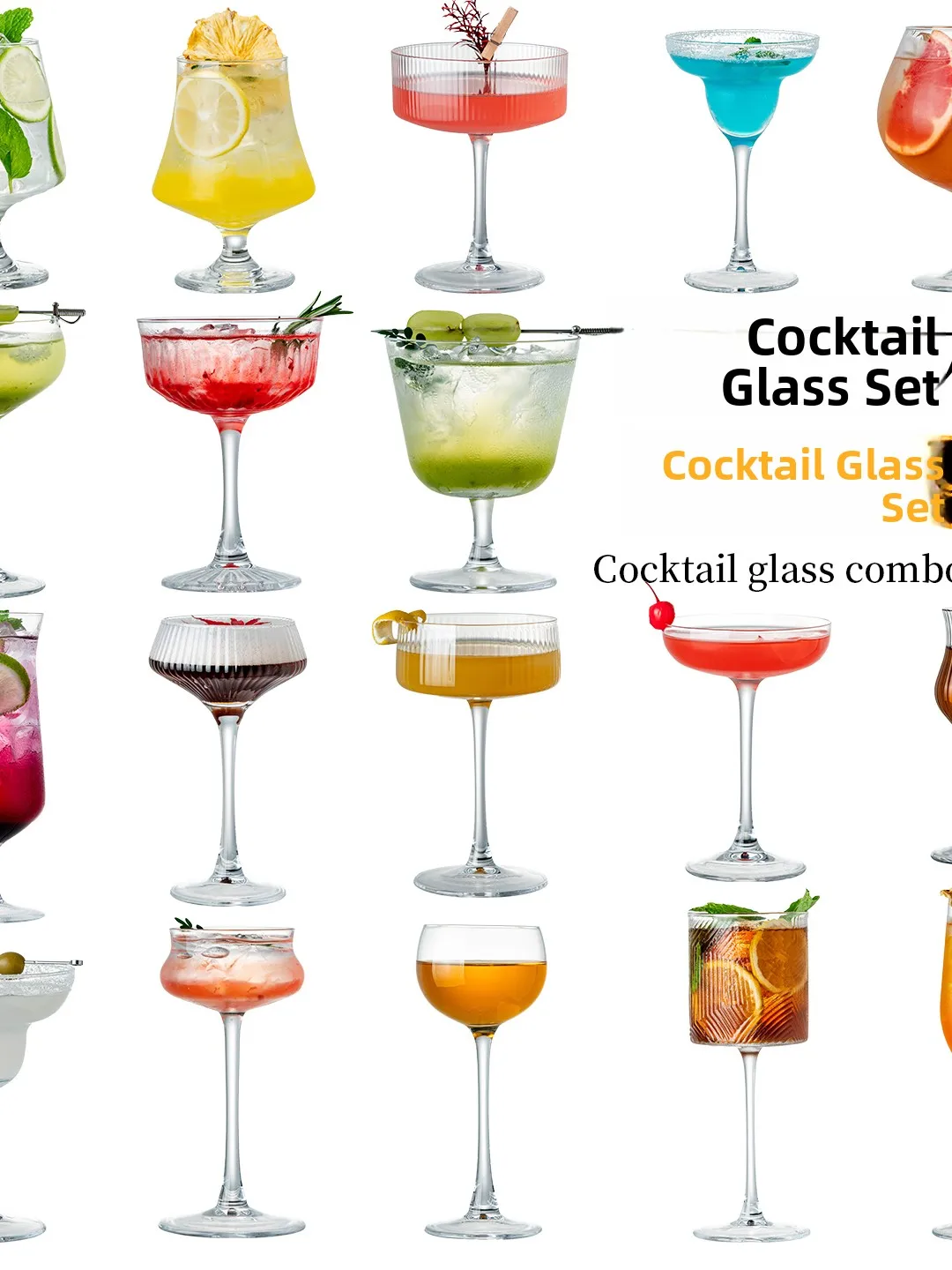 Premium Crystal Glass Cocktail Set Vintage Bar Highball Margarita Tower Glasses Dual Handmade Craft Pure Color Chinese Style