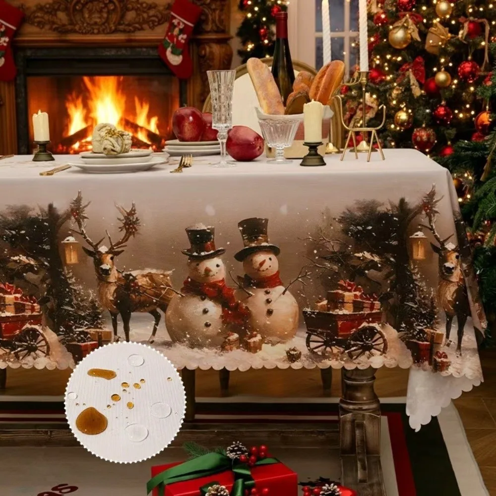 New Rectangle Decorative Table Cloth Waterproof Reusable Christmas Table Cover Poinsettia Floral Xmas Tablecloth Festival Props