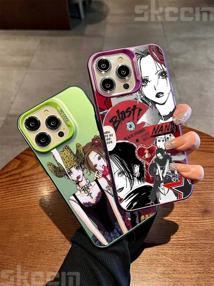 Anime Nana Osaki Line Phone Case For iPhone 16 15 14 13 12 11 Pro Max X XR XS Max 7 8 16 Plus Deluxe Color Silver Plated Cover