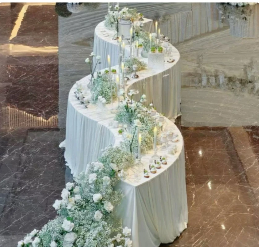 For Outdoor Picnics and Event Weddings Metal Curved Party Table Serpentine Design Display Stand