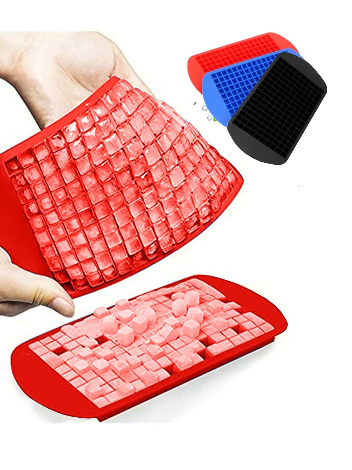 160-Cube Silicone Ice Tray Small Square Ice Mold Blue Black Red 1-Pack  Random color view 3