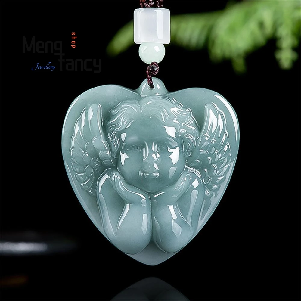 

Popular Natural A-goods Jadeite Blue Water Angel Cupid Three-dimensional Pendant Jade Cute Couple Souvenirs Gift Fashion Jewelry