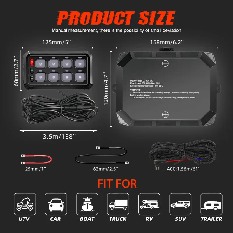 Campervan RV All Terrain Vehicle Off-Road Vehicle UTV Truck RGB Rocker Arm Switch Panel 6 8 12 Switch/Touch Switch