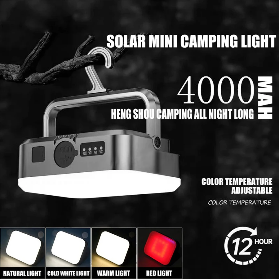 KDULIT Powerful SMD Camping Lights IPX6 Waterproof Solar and USB Rechargeable Outdoor Hanging Tent Lamp Emergency Power Bank