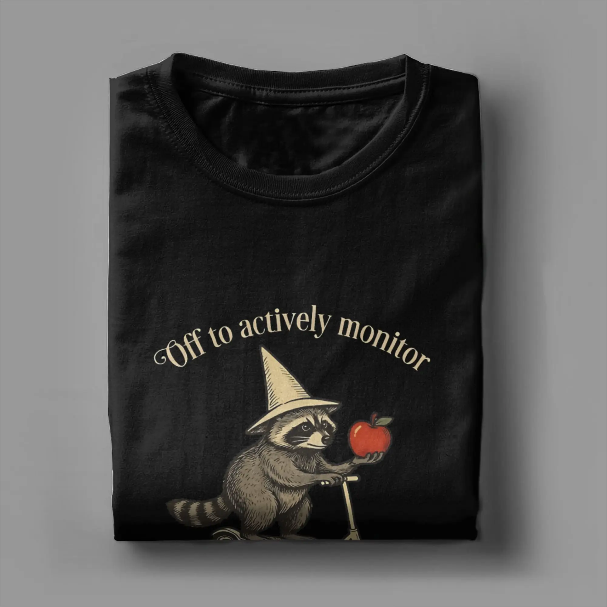 Harajuku T Shirt Summer Off to Actively Monitor Hip Hop T Shirts Raccoon 100% Cotton Tshirt for Men Retro Short Sleeve Clothes,