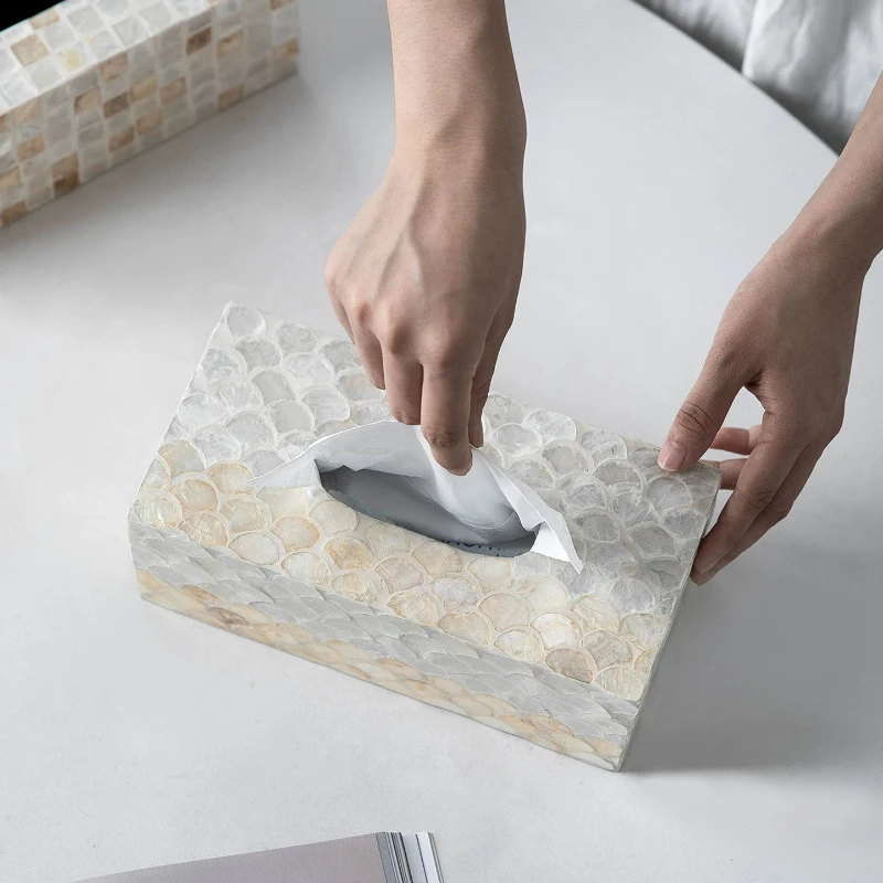 Natural Shell Tissue Boxes European Western Restaurant Napkin Box Bedroom Desktop Draw Paper Organizer Home Decoration Modern
