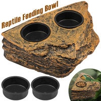 Hanging Reptile Feeding Bowl Plastic Reptile Food Water Dish Double Bowl Imitation Rock Magnetic Feeder Ledge for Lizard Gecko