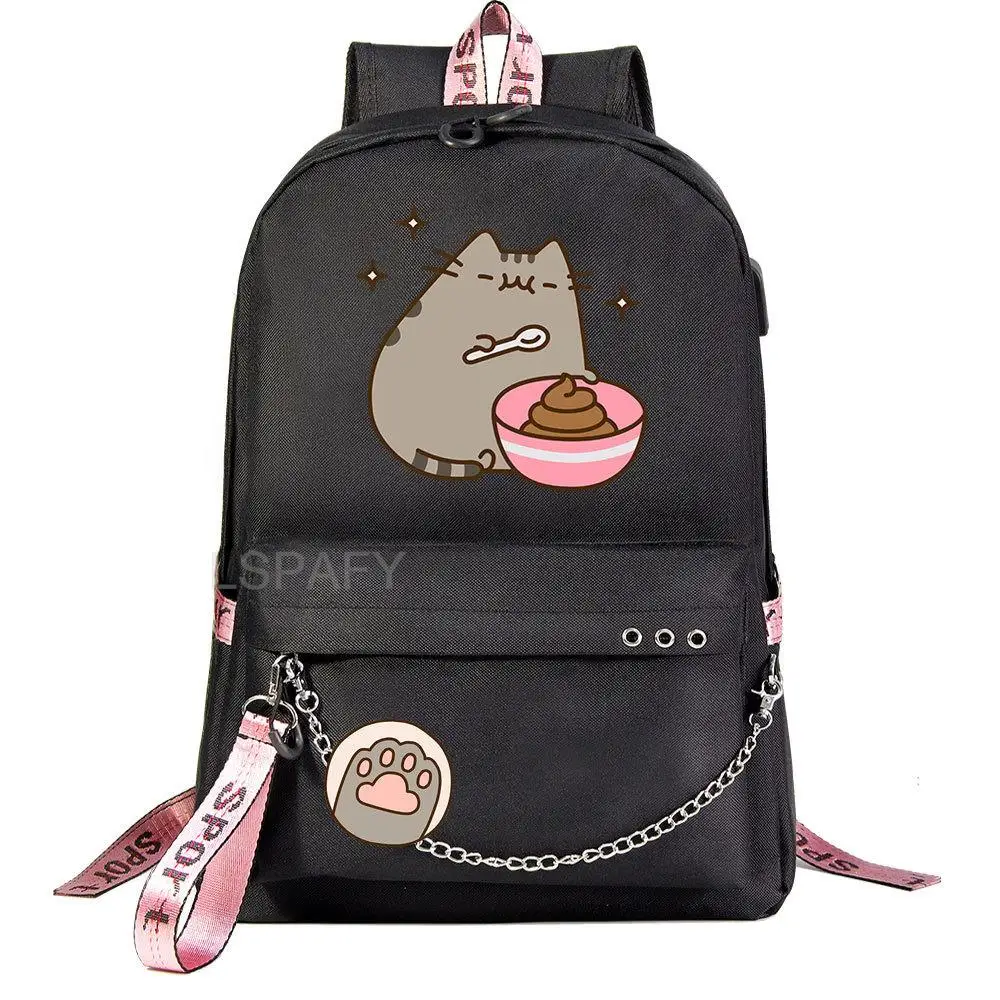 Cute Cat Girls School Backpacks USB Charge Backpack Waterproof Bagpack School Bags Teenage Women Travel Bag