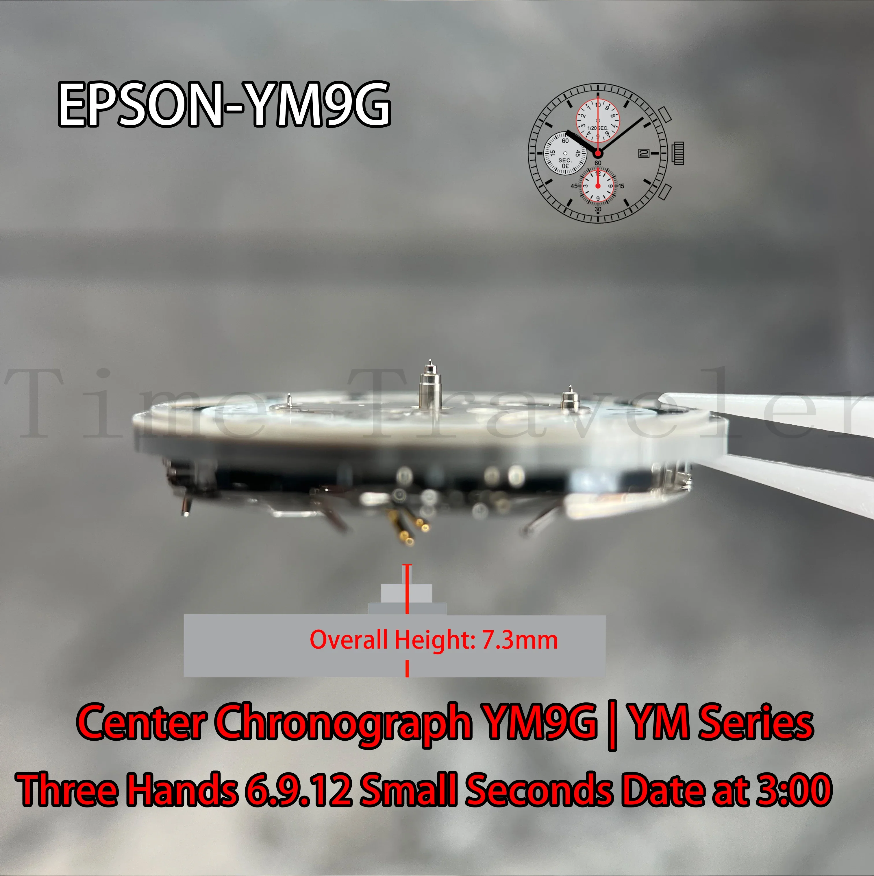 Movimento YM9G movimento Epson YM9GA serie YM movimento al quarzo YM9GA dimensioni: 12''6 lancette 6.9.12 piccoli secondi/data display alle 3:00