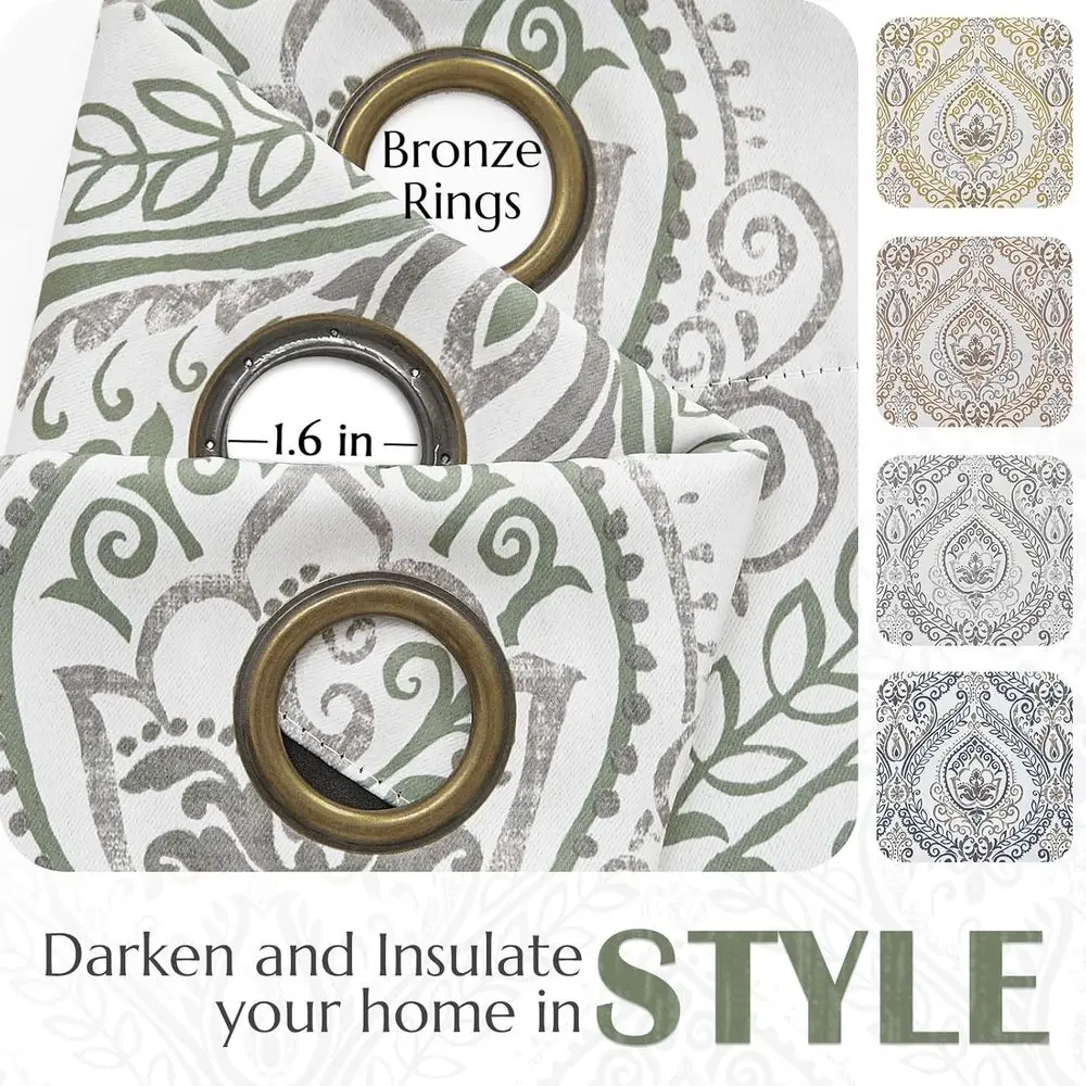 ผ้าม่านฉนวนกันความร้อนแบบมีห่วงตาไก่ ลายดอกไม้สีเขียวเซจ 84 ชิ้น ชุด 2 ชิ้น สำหรับห้องนอนและห้องนั่งเล่น