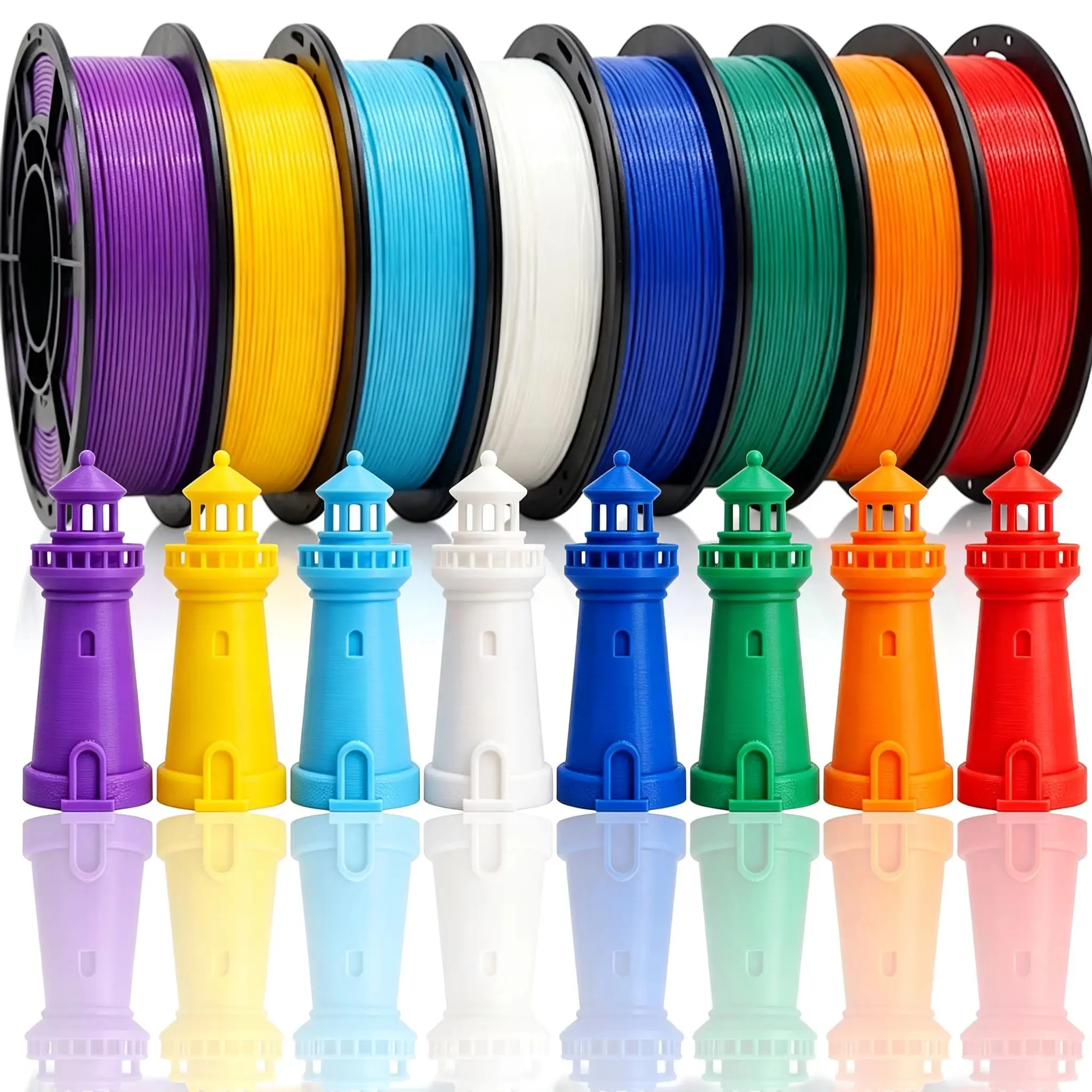PLA+3D Printer Filament 1.75mm Bundle,Individually Vacuum Packed,Multicolor Dimensional Accuracy +/- 0.02mm,250g per Spool,8 pcs