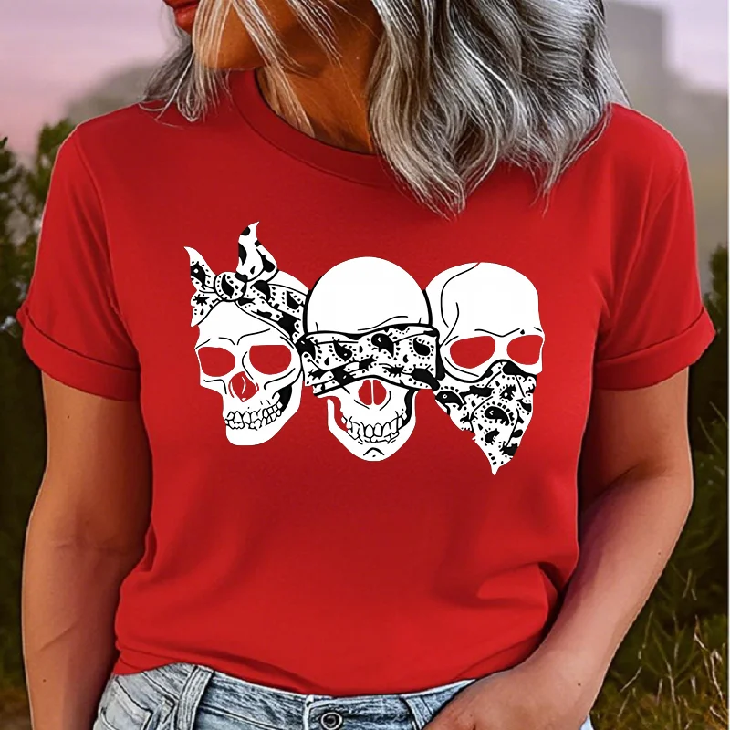 cotton 100% A new summer fashion T-shirt for women with a round neck, short sleeve and funny skull letter pattern print Fashion