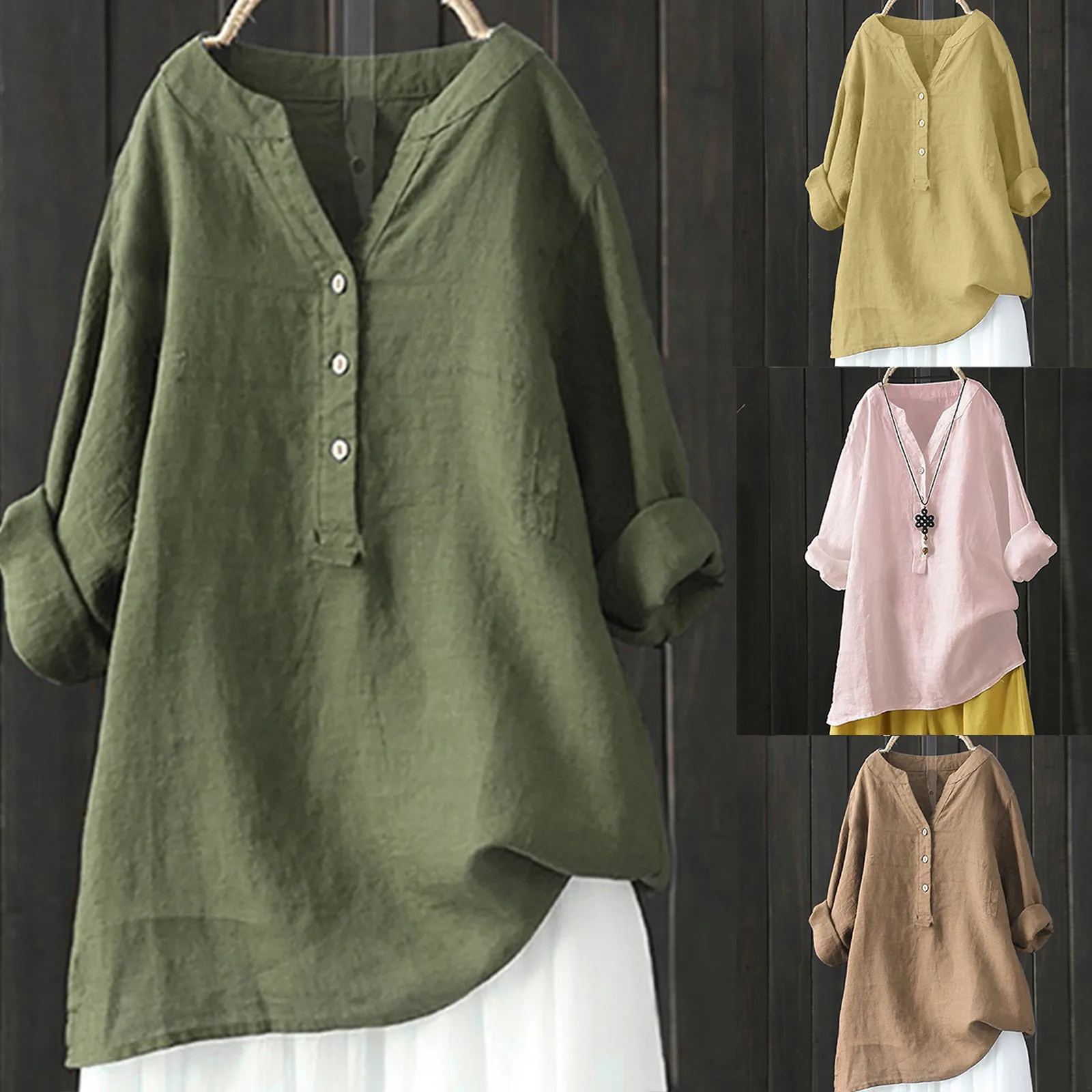 Summer 2024 Casual Loose Cotton Linen Blouse Plus Size Shirt Women Long Sleeved Oversize Blouse Vintage Loose Blusas