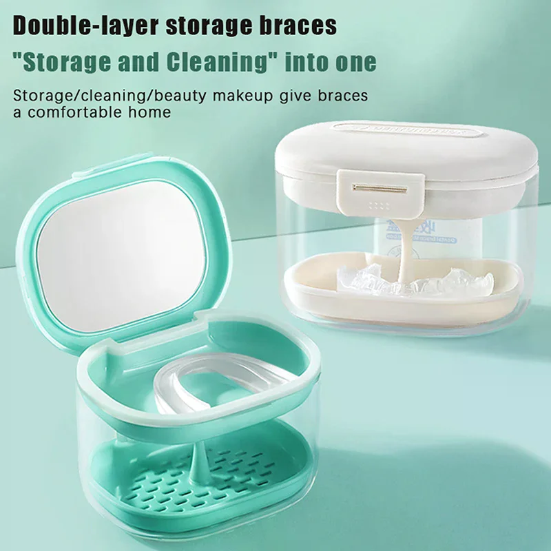 

2 In 1 Multi-layer Denture Retainer Case With Lid No-Leak Denture Bath Box Orthodontic Retainer Braces Storage Soaking Container