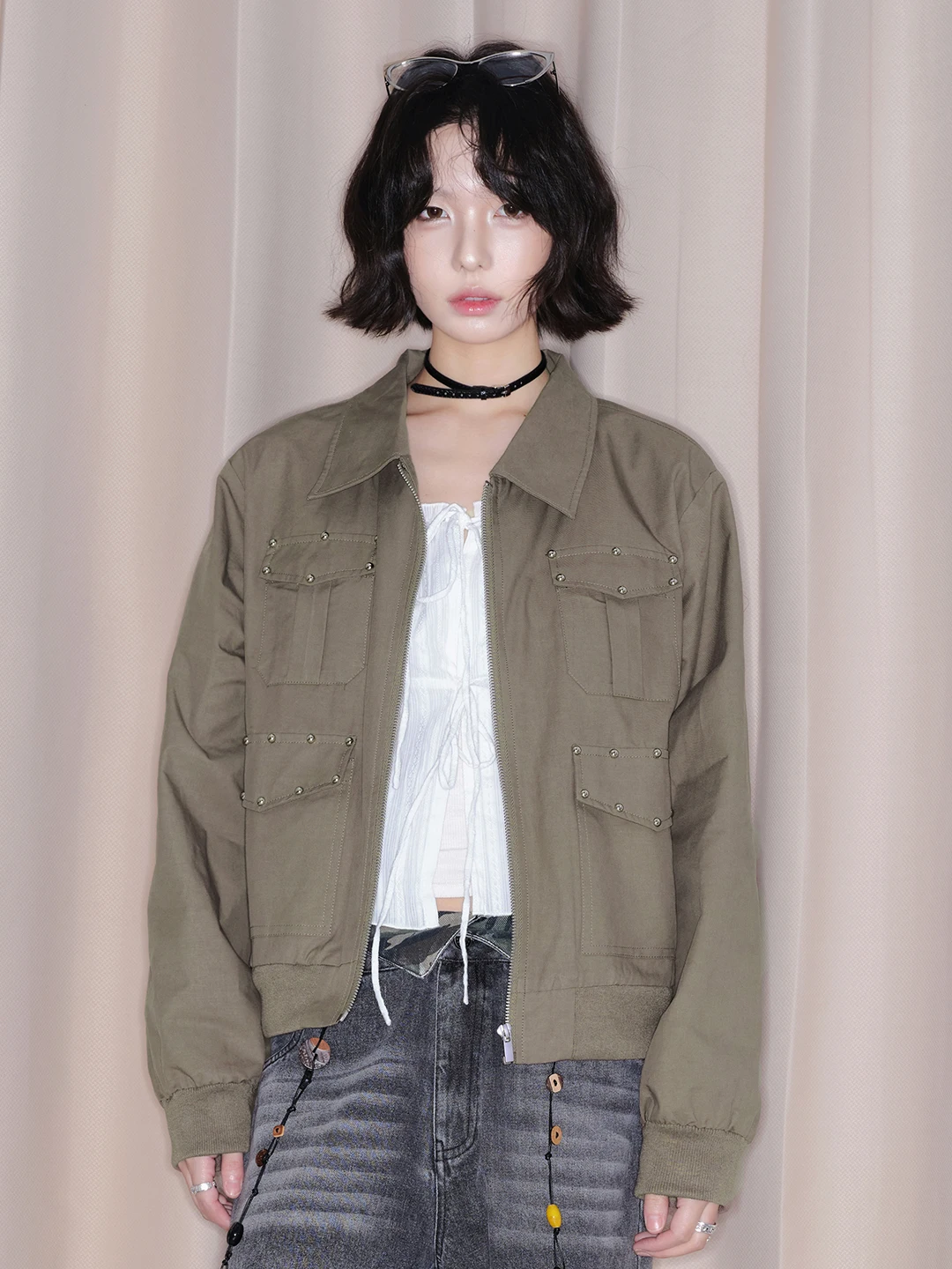 

Universal avitation Museum Workwear Sle ort Jaet Women's Spring Autumn Slim Fit irt Multi ket Stand Collar Coat