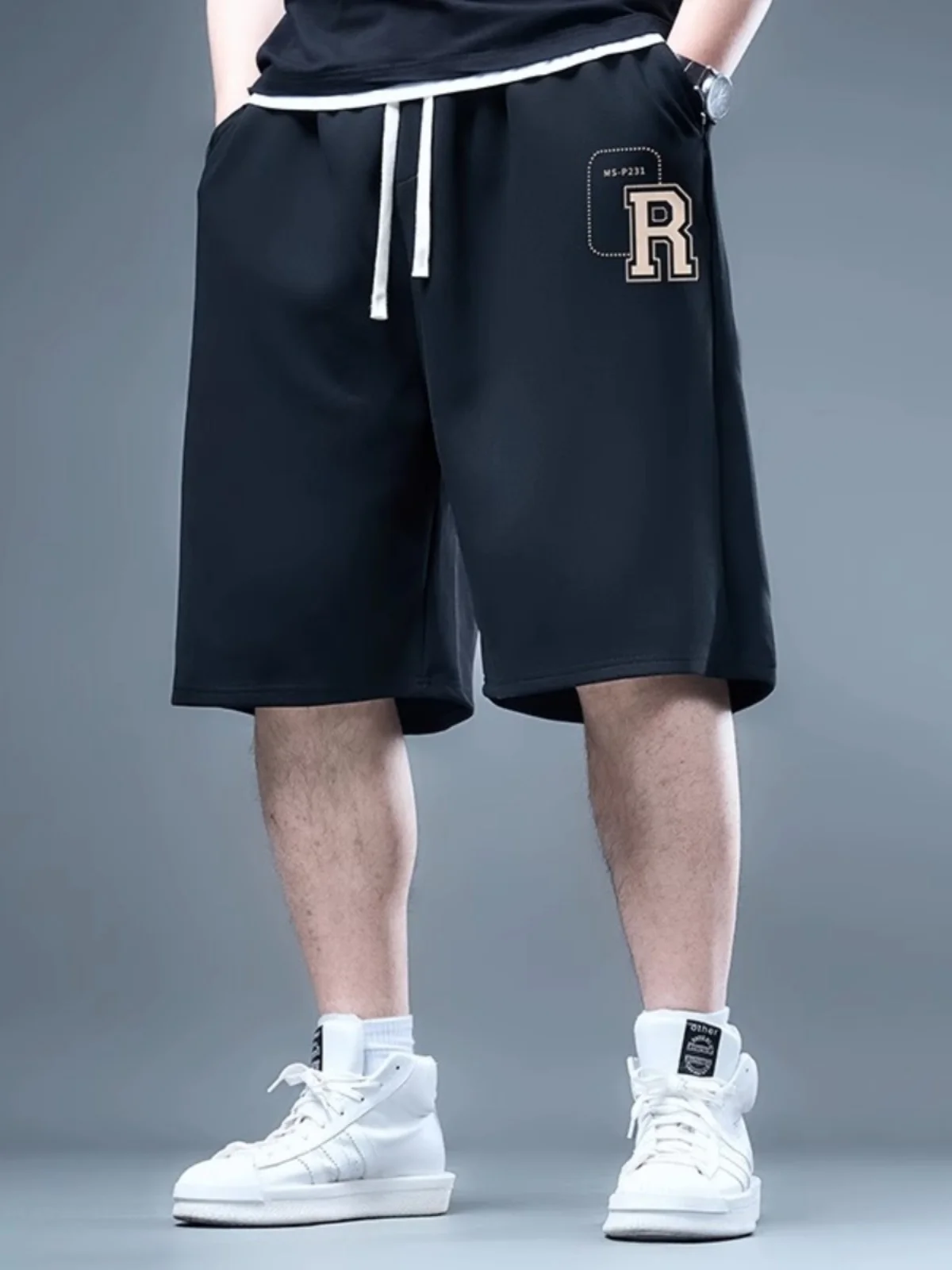 

Loose Elastic Big Size Men's orts Summer Casual Spor Loose Fit Polyester Fiber High Elastici Daily Wear Straight Leg Pants