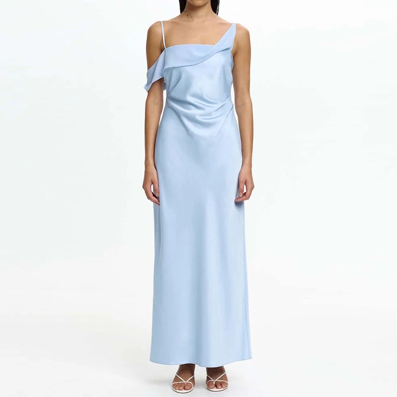 

Women's Sleeveless Summer Boho Dresses Sexy Strapless Solid Color Slim Long Dress 2026 Spring Slash Neck Draped Party Maxi Dress