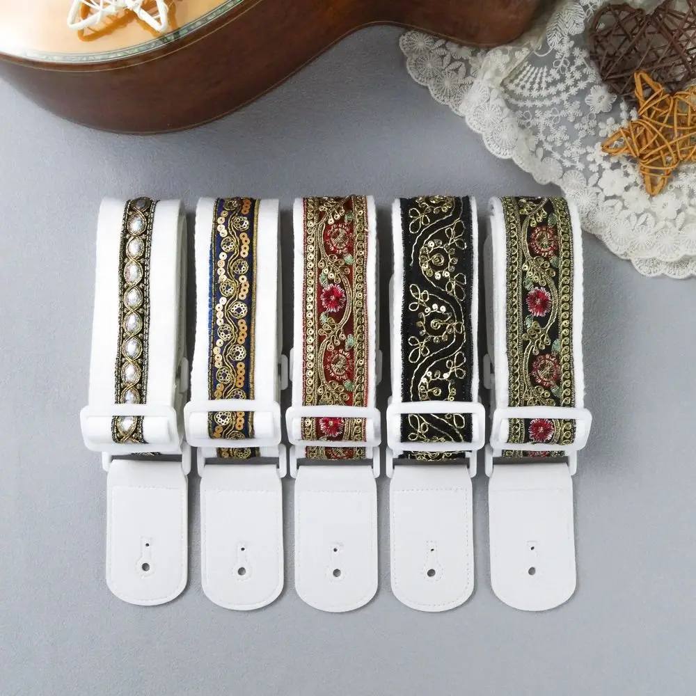 Vintage Guitar Strap Ethnic Style Embroidered Print Electric Guitar Belts Adjustable High Quality Guitar Shoulder Belt