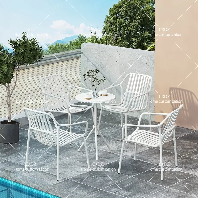 Simple Wrought Iron Outdoor Table and Chair Set for Milk Tea Shop Courtyard Cafe Patio Leisure Dining Furniture Combination
