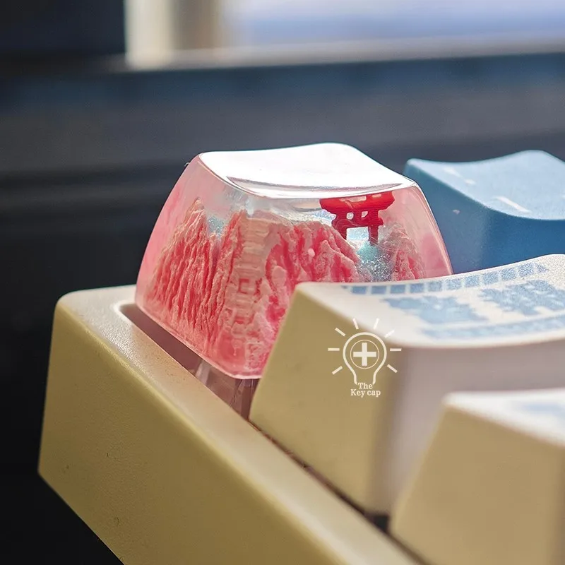 Keyboard Keycaps Snow Capped Mountains Mount Fuji Volcanoes Torii Dropper Resin Personalized Sa Height Cross Hole Translucent