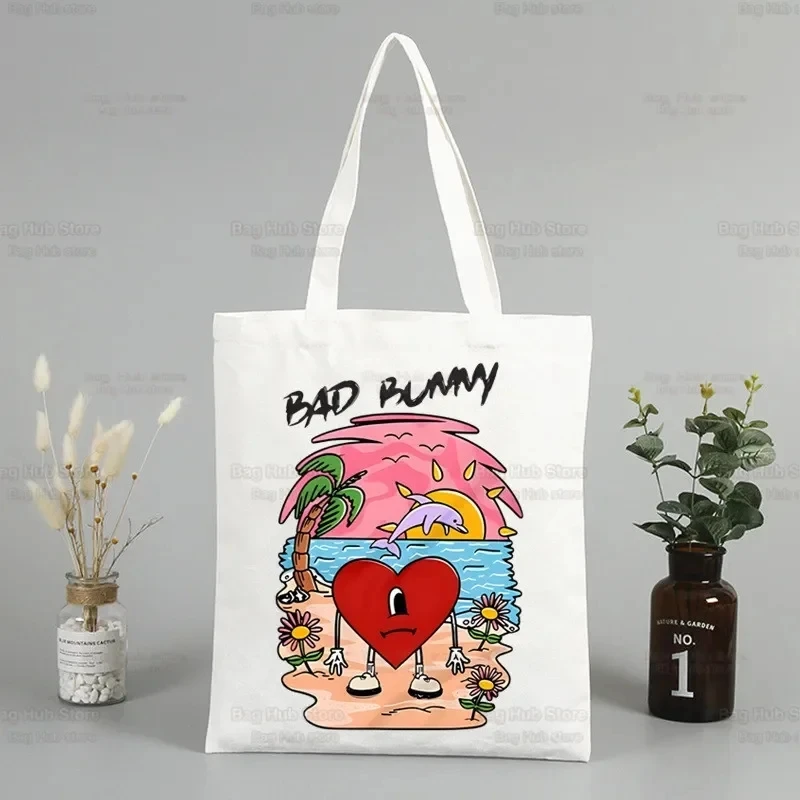 

2026 Un Verano Sin Ti Canvas Shoulder Tote Bag Bad Bunny Handbags Eco Fashionable large capacity