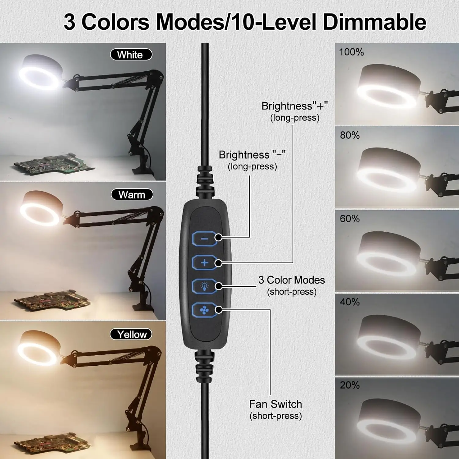 مصباح مكتبي ممتص للدخان مع 7 فلتر، و3 أوضاع ألوان، و10 مستويات سطوع للحام والإصلاح والقراءة #4