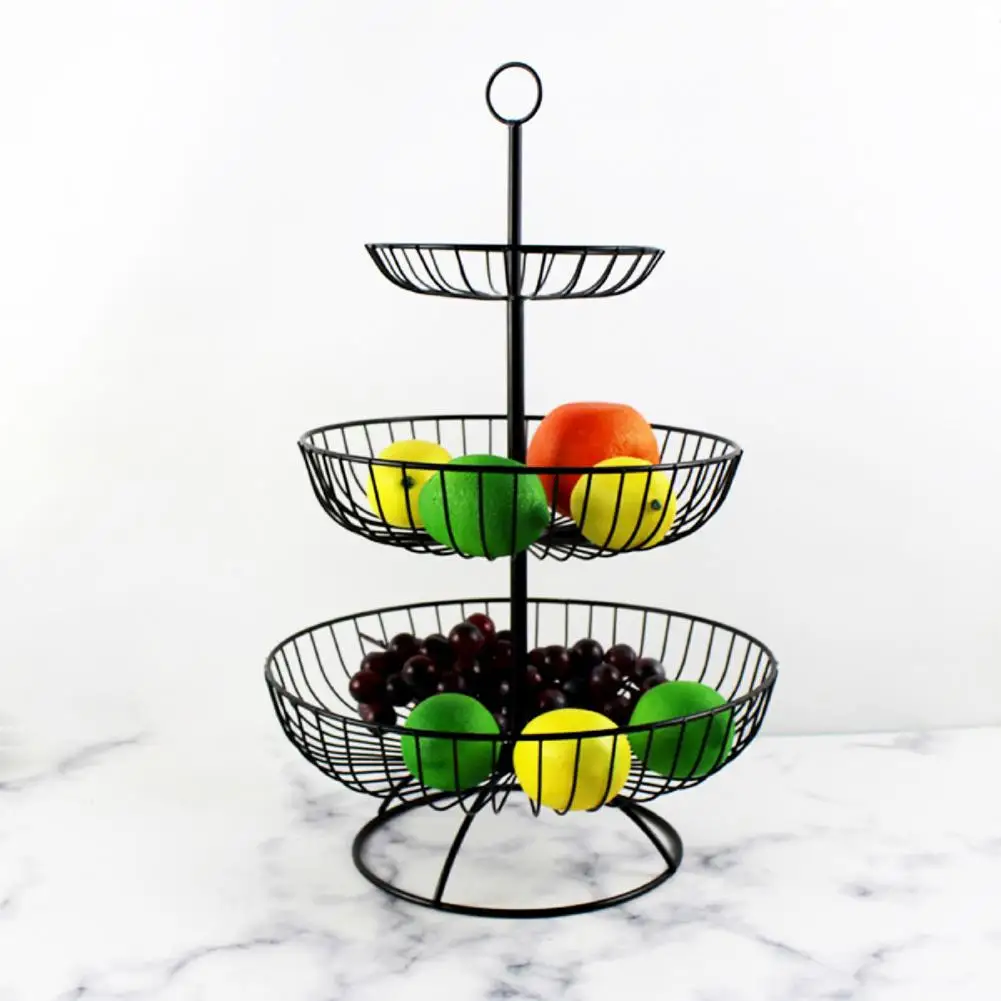 Durable Basket Stand 3 Tier Open Wire Design Round Storage Basket Not Easy to Shake