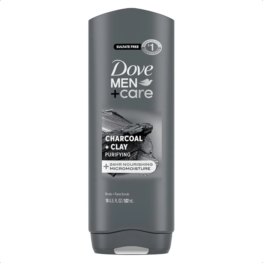 

DOVE MEN + CARE Body and Face Wash Purifying Charcoal + Clay Body Wash for Men with 24Hour urishing Micromoisture Techlogy 18 o