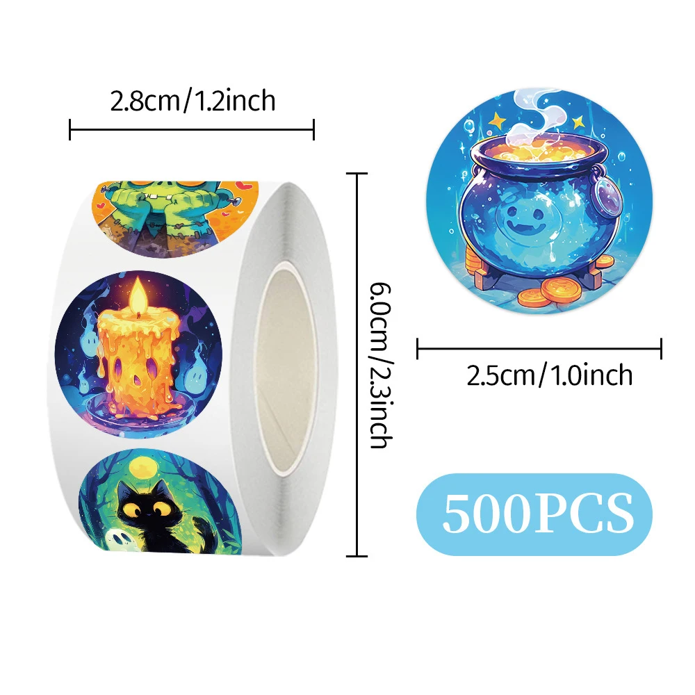 500pcs/roll Cartoon Halloween Theme Sealing Stickers Funny Graffiti Decals DIY Scrapbook Suitcase Phone Cute Reward Sticker Toy